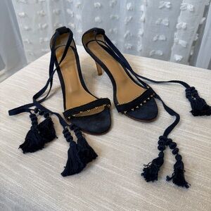 Ulla Johnson Reina Navy Blue Suede Tassel Heels